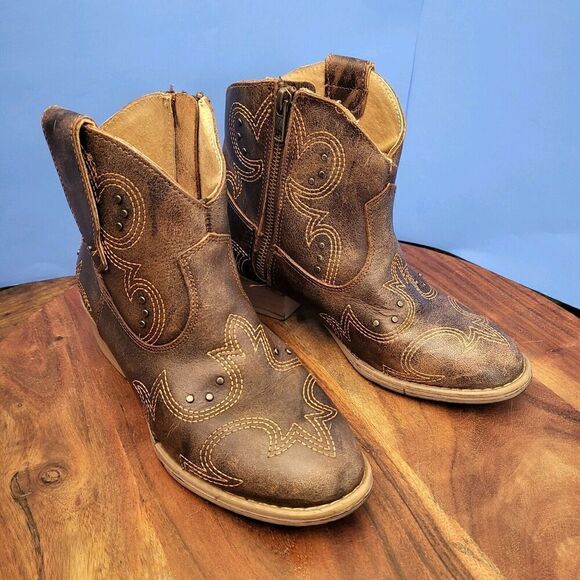 Sterling River Cowboy Boots Embroidery Studs Brown SRN6008 Women's 6.5 - Picture 12 of 12